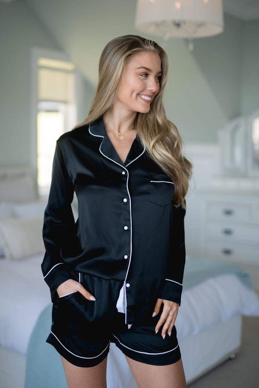 Black Spring Long Sleeve Top And Shorts